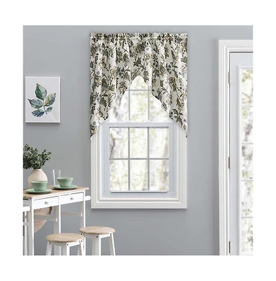 Ellis Curtain Madison Floral Design Printed Natural Ground 1.5" Rod Pocket Tailored Swag 56" x 36" Blue