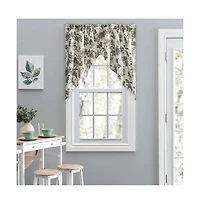 Ellis Curtain Madison Floral Design Printed Natural Ground 1.5" Rod Pocket Tailored Swag 56" x 36" Blue