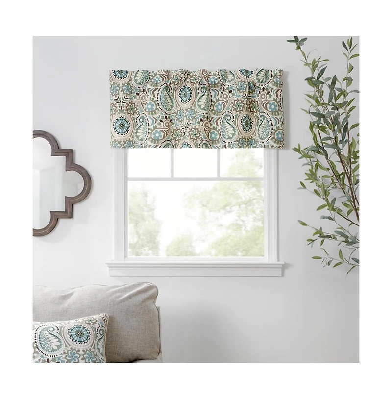 Ellis Curtain Paisley Prism Tailored 3" Rod Pocket Valances for Windows 50" x 15" Latte