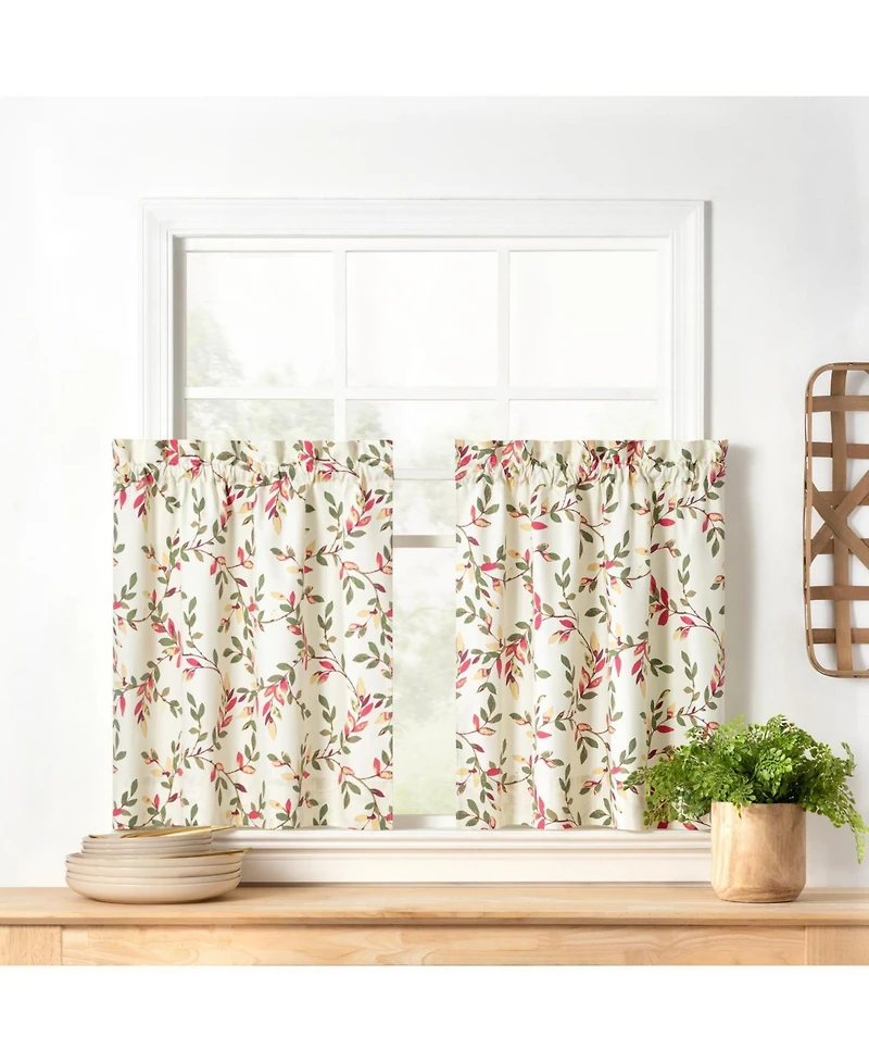 Ellis Vintage Stylish Medium Scale Printed Vine Pattern 1.5" Rod Pocket Tier 56"x36" Pecan