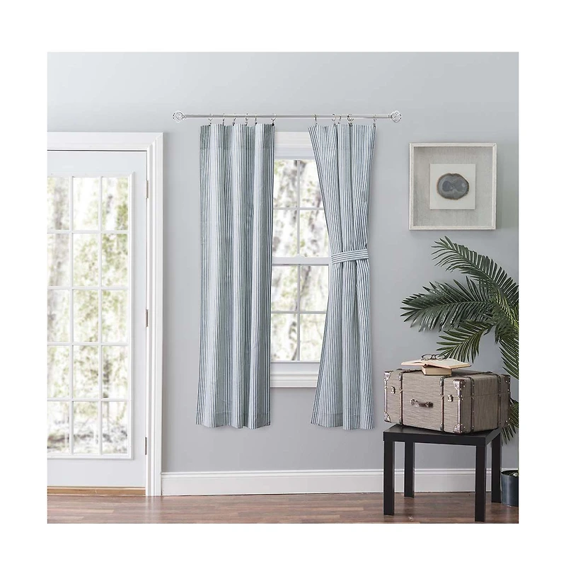 Ellis Curtain Plaza Classic Ticking Stripe Printed on Natural Ground 3" Rod Pocket Tailored Panel Pair 56" x Blue