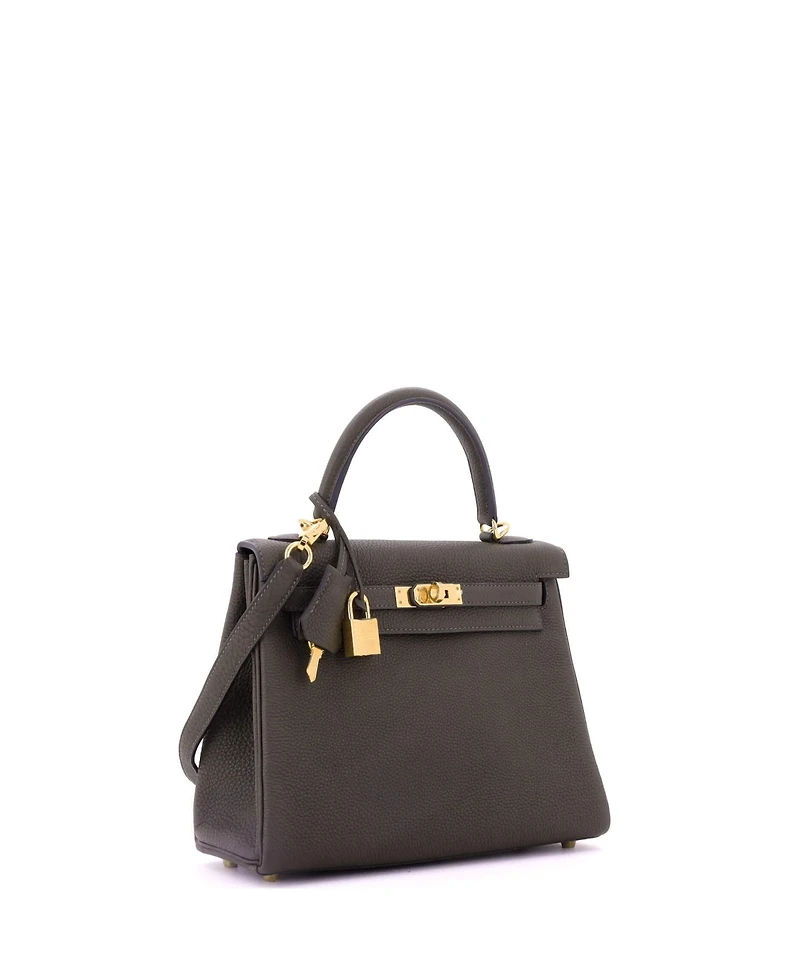 Pre-Owned HERMES Kelly 25 Handbag Green Togo with Gold Hardware