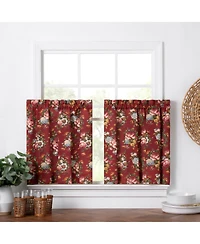 Ellis Bella Rose Stylish Medium Scale Printed Floral Pattern 1.5" Rod Pocket Tier 56"x24" Red