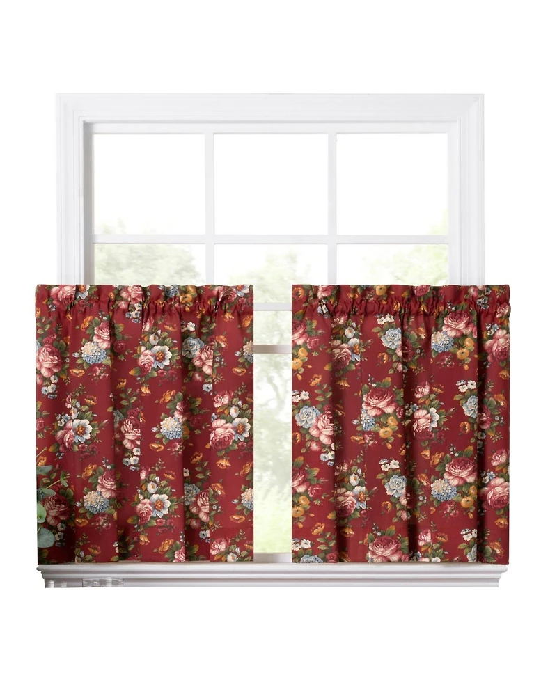 Ellis Bella Rose Stylish Medium Scale Printed Floral Pattern 1.5" Rod Pocket Tier 56"x24" Red