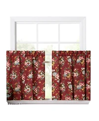 Ellis Bella Rose Stylish Medium Scale Printed Floral Pattern 1.5" Rod Pocket Tier 56"x24" Red