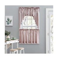 Ellis Curtain Plaza Classic Ticking Stripe Printed on Natural Ground 1.5" Rod Pocket Tailored Tiers 56" x 24" Brick