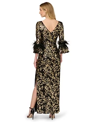 Adrianna Papell Women's Sequined Feather-Trim Gown