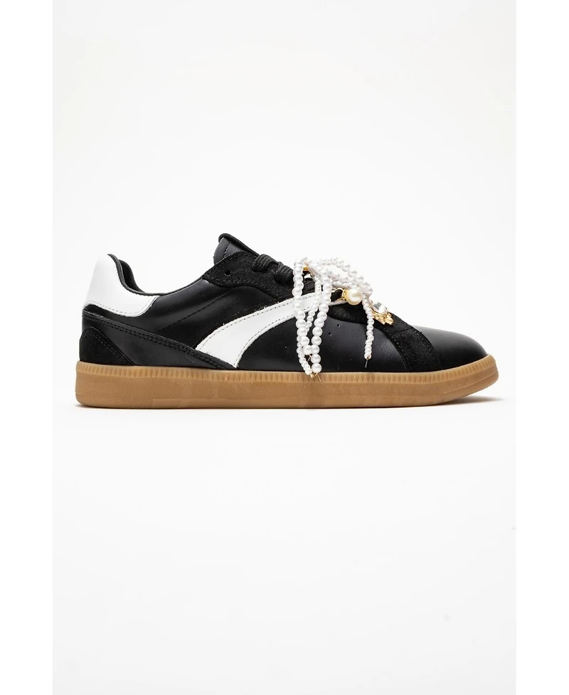 Forever & Always Shoes Taren Leather Pearl Buckle Sneakers (Women)