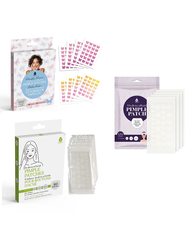 Pursonic Clear Skin Bundle: 3 Packs of Hydrocolloid Pimple Patches (Classic, Butterfly, & Multi-Size)