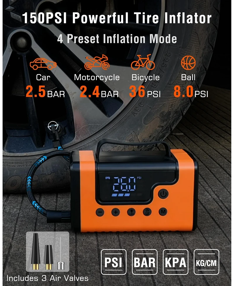 Alpha DigitalCar Jump Start, 150PSI Air and Vacuum: 3000A for 8.0L Gas/6.0L Diesel