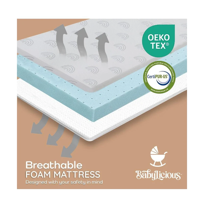 Babylicious Waterproof Pack N Play Mattress Topper – Twin (38" x 26") Soft Memory Foam, Roll-Up Design, Breathable and