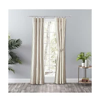 Ellis Curtain Plaza Classic Ticking Stripe Printed 3" Rod Pocket Tailored Panel Pair with Tiebacks 56" x 84" Tan