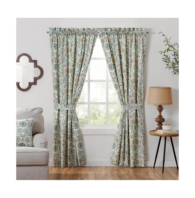 Ellis Curtain Paisley Prism Tailored 3" Rod Pocket Curtain Panel Pair with Tie Backs 100" x 84" Latte