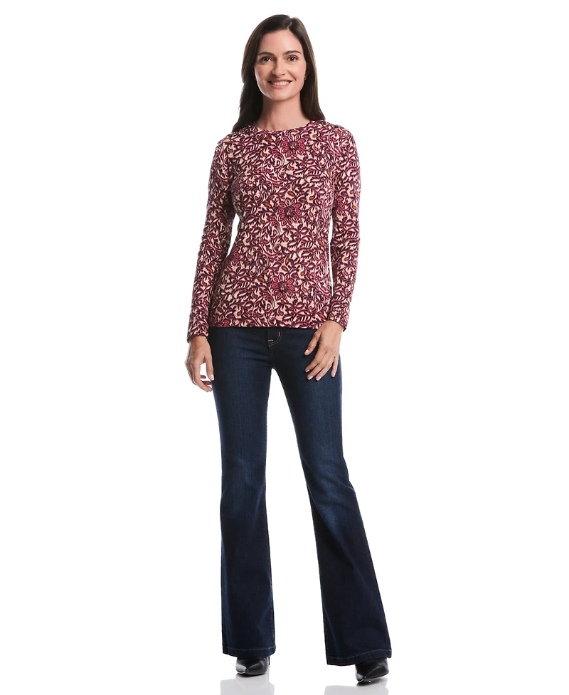 Rafaella Petite Elegant Print Laced Long Sleeve Top