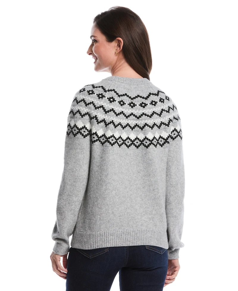 Rafaella Petite Crew Neck Fair Isle Long Sleeve Sweater