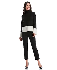 Rafaella Petite Color Block Trim Turtleneck Long Sleeve Sweater