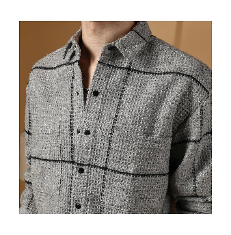 Campus Sutra Men's Moon Grey Graph-Check Waffle Overshirt