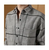 Campus Sutra Men's Moon Grey Graph-Check Waffle Overshirt