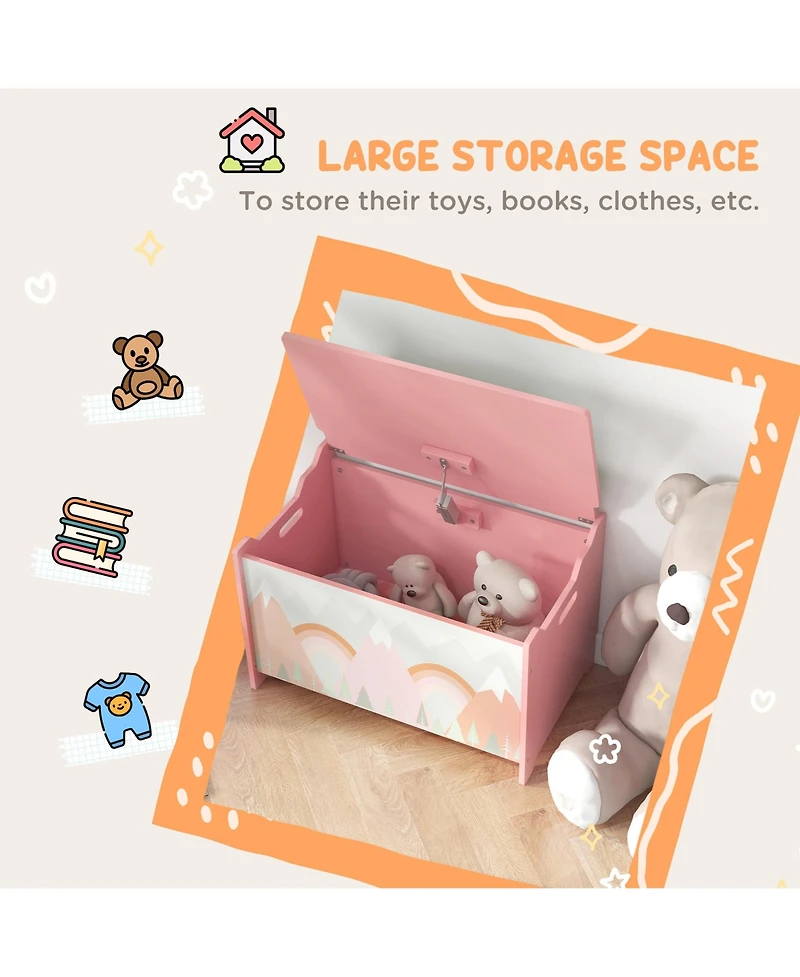 Qaba Toy Box with Lid, Toy Chest Storage Organizer for Bedroom, Pink