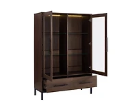 Casainc 60" Tall Display Cabinet with 2 Storage Drawers Glass Door & Led Lighting