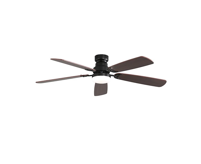 52-inch Modern Black 5 blades Three-color Dimmable Ceiling Fan Led Light with Six-speed Remote Control and Timing Function