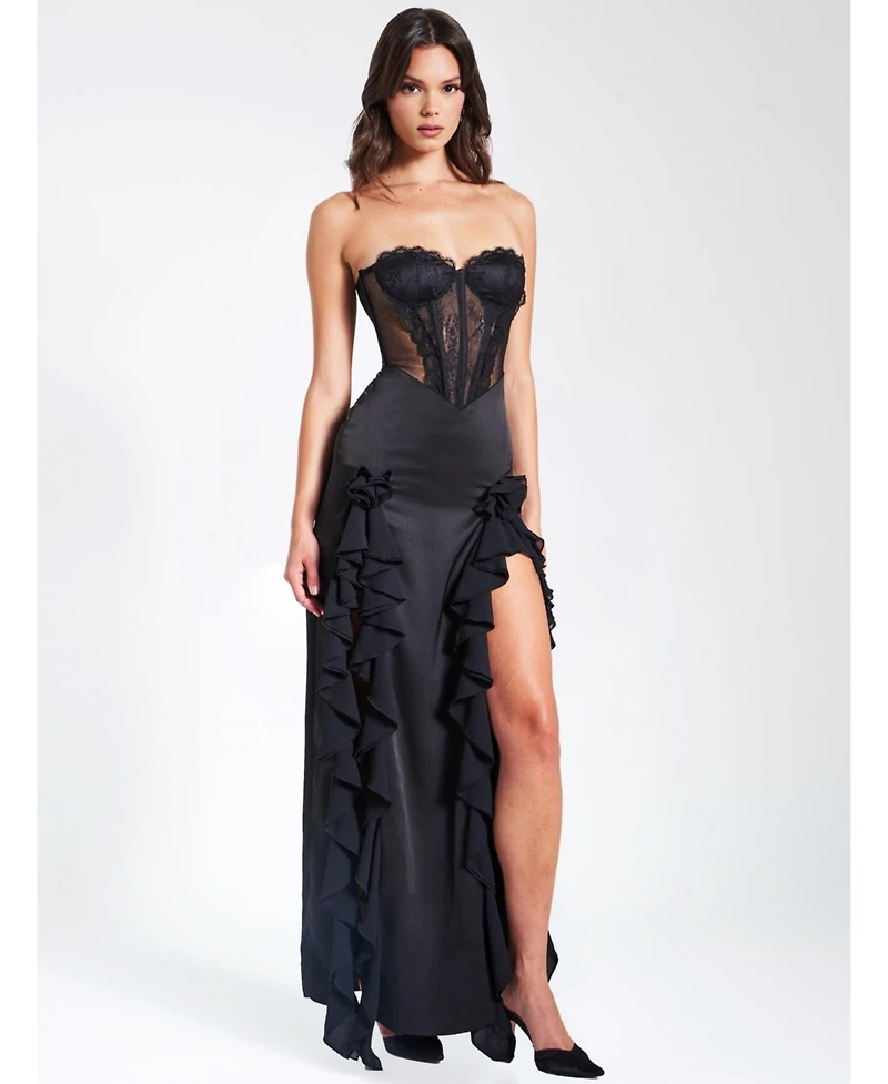 Miss Circle Women's Talia Satin Lace Corset Maxi Dress