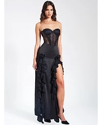 Miss Circle Women's Talia Satin Lace Corset Maxi Dress