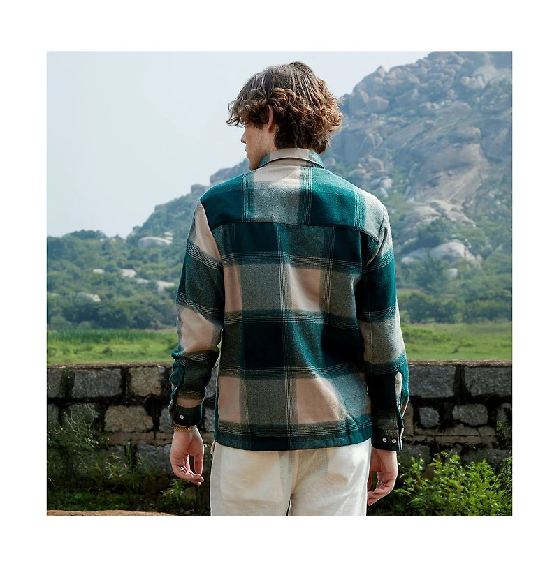 Campus Sutra Men's Emerald Green & Buff Beige Vignette-Checkered Oversized Shirt