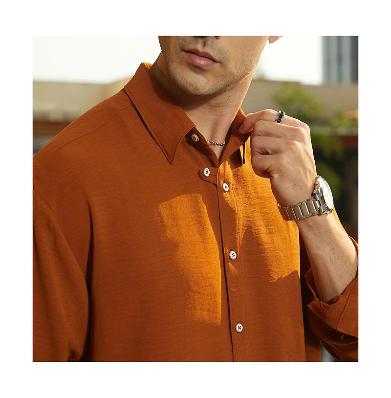 Campus Sutra Men's Rust Orange Breezy Wrinked Shirt