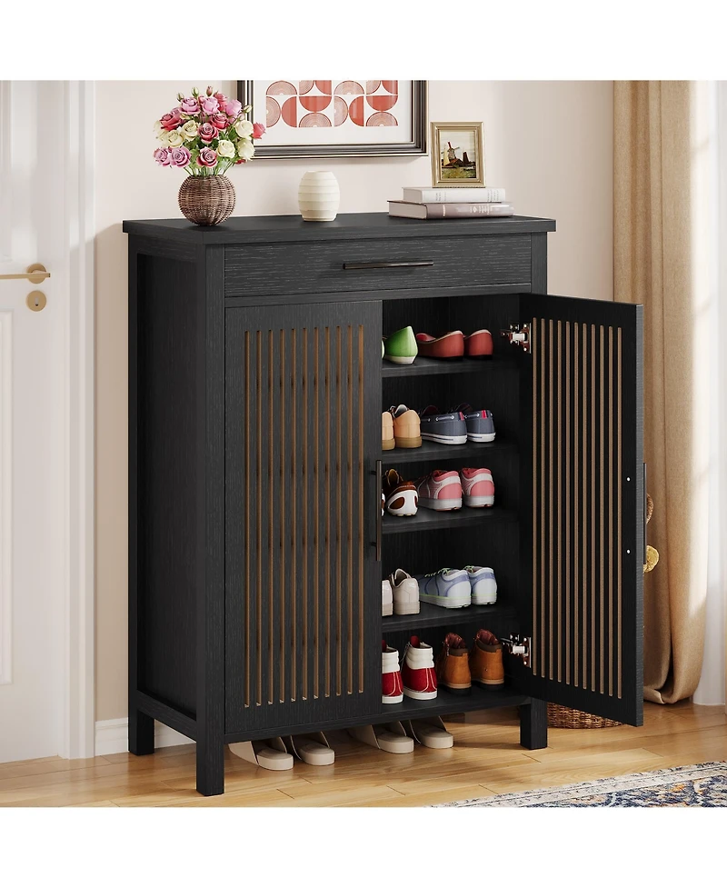 Tribesigns Shoe Cabinet, 5-Tier Shoe Storage Cabinet with Louvered Doors and Drawer