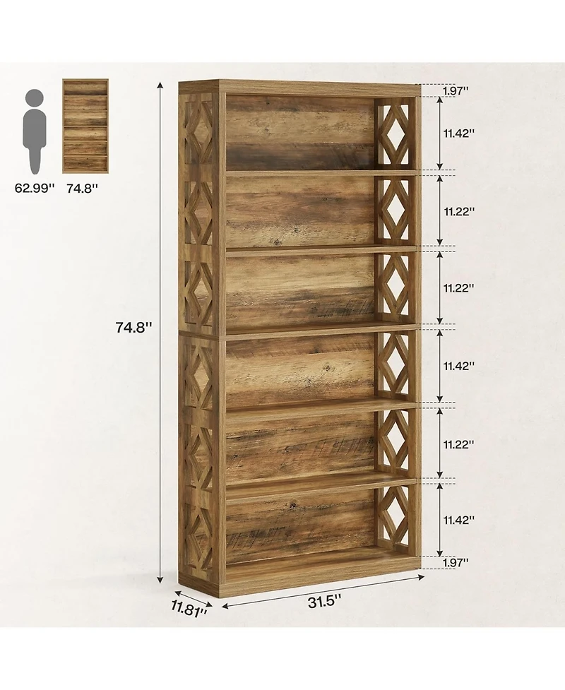 Tribesigns 74.8" Tall Kitchen Pantry, 7-Tier Industrial Storage Cabinet with Geometric Side Panels
