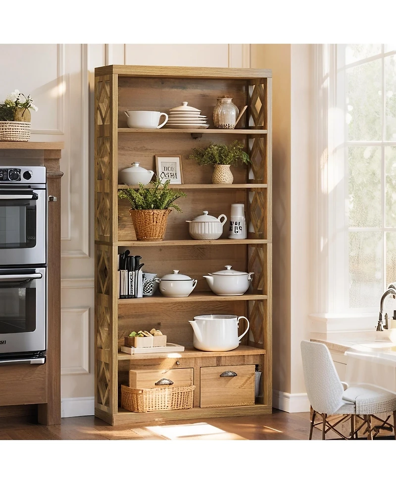 Tribesigns 74.8" Tall Kitchen Pantry, 7-Tier Industrial Storage Cabinet with Geometric Side Panels