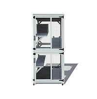 Aostirmotor 71 in. H Outdoor Wooden Cat Enclosure with Napping House 4 Platforms & Weatherproof Asphalt Roof in Gray