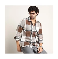 Campus Sutra Men's Russet Brown Overlap Buffalo Shirt