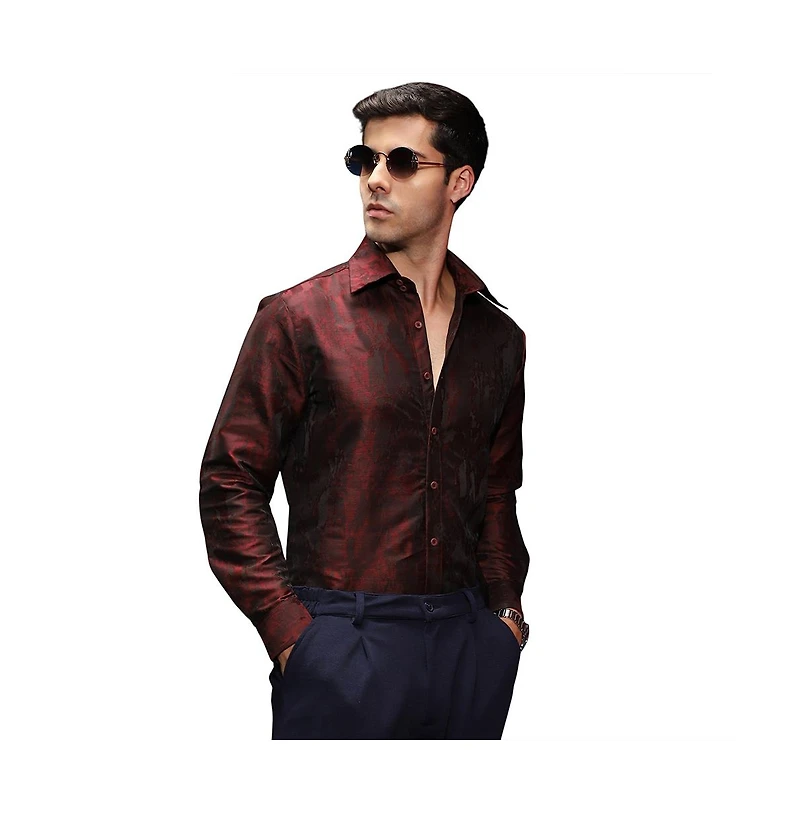 Campus Sutra Men's Burgundy Red Abstract-Woven Shirt