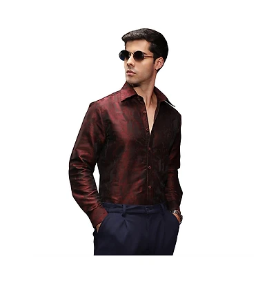 Campus Sutra Men's Burgundy Red Abstract-Woven Shirt