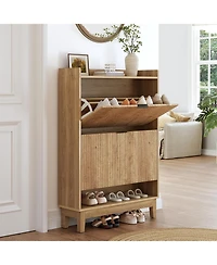 Tribesigns 31.5" Wide Narrow Entryway Cabinet,Shoe Cabinet with 2 Flip Drawers & Open Shelf