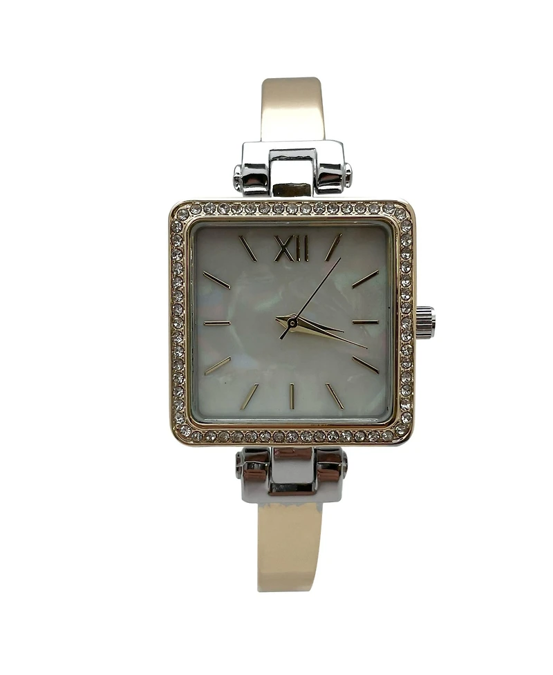 Olivia Pratt Two Tone Square Face Thin Rhinestone Bezel Bangle Women Watch