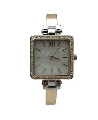 Olivia Pratt Two Tone Square Face Thin Rhinestone Bezel Bangle Women Watch
