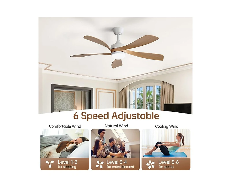 52-inch Minimalist White 5-Blade Flush Mount with Remote Control and Led Light