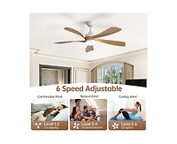 52-inch Minimalist White 5-Blade Flush Mount with Remote Control and Led Light