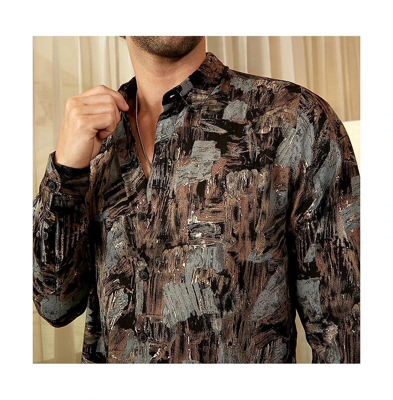 Campus Sutra Men's Obsidian Black Impressionistic Strokes Shirt