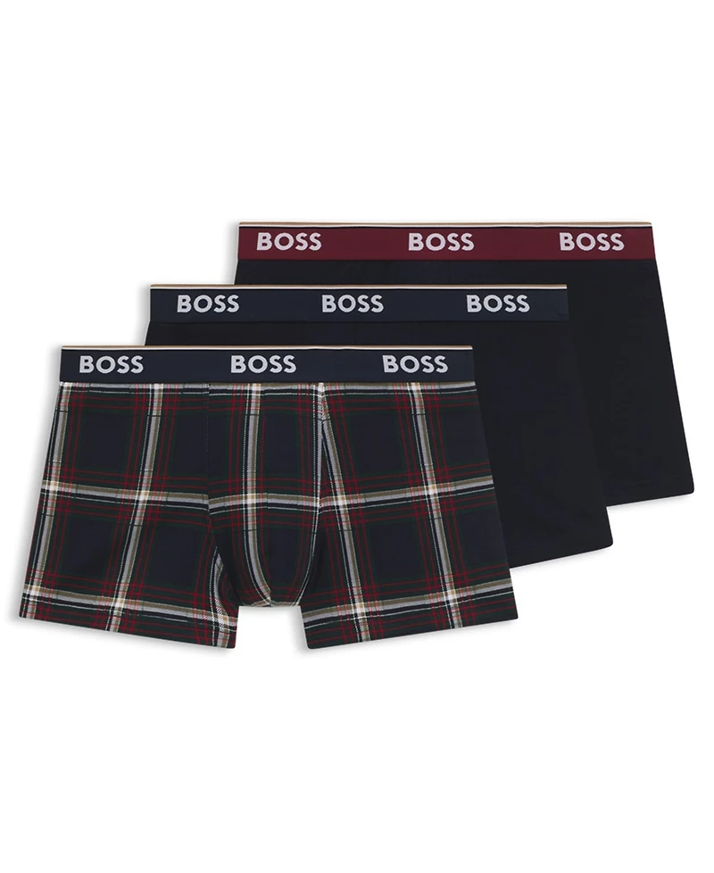 Hugo Boss Men's 3-Pack Power Logo Waistband Trunk Underwear