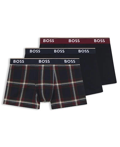 Hugo Boss Men's 3-Pack Power Logo Waistband Trunk Underwear
