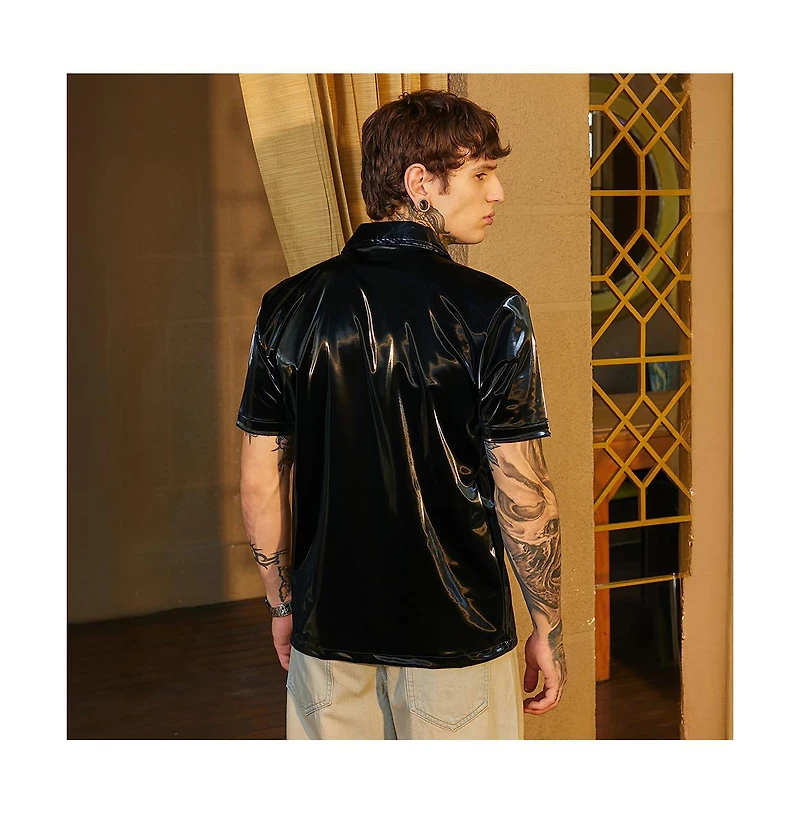 Campus Sutra Men's Raven Black Patent Solid Shirt