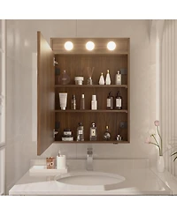 Hauschen Home 32x24inch Lighted Medicine Cabinet with Mirror, Dimmable, 3000K/5500K, Adjustable Shelf, Flat-Pack Design, Assembly Required (Walnut)