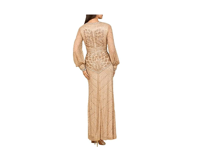Lara Women's V Neck Beaded Long Sleeve Dress