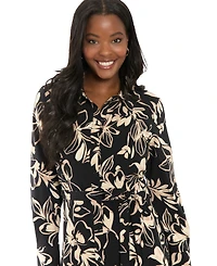 London Times Petite Long-Sleeve Fit and Flare Dress