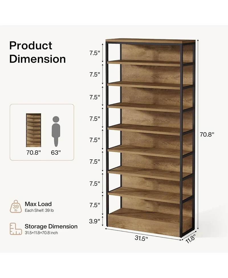Tribesigns 71" Tall Kitchen Pantry, 8-Tier Industrial Storage Etagere with Solid Back, Freestanding Pantry Organizer with Metal Frame