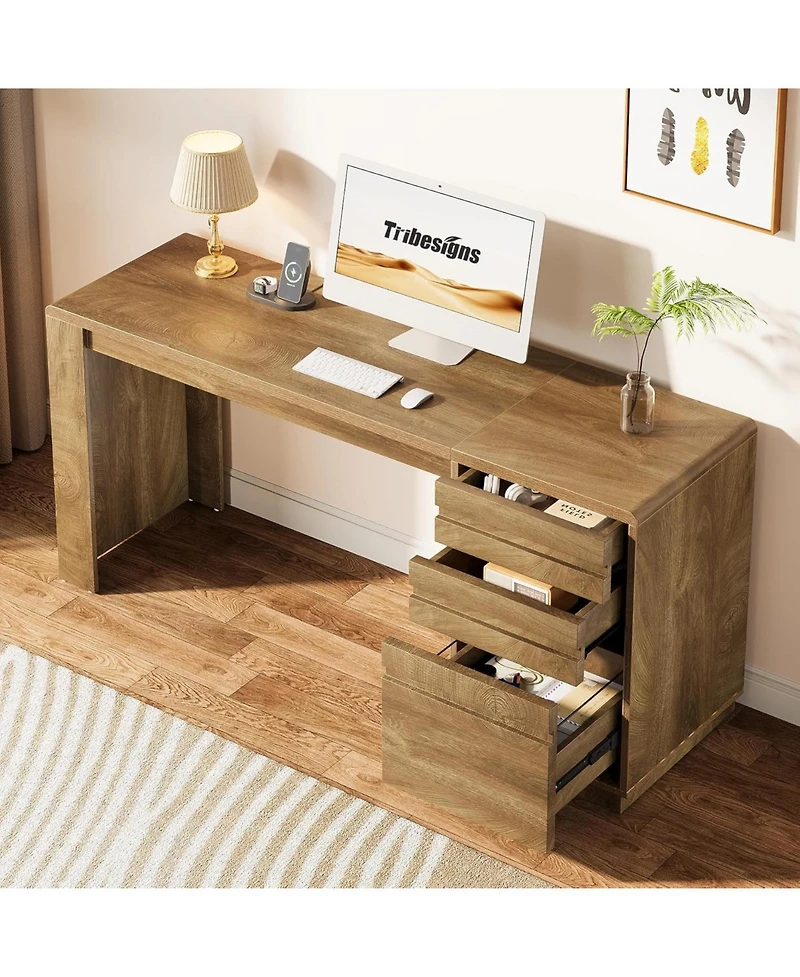 Tribesigns Gaming Desk, Computer Desk with 3 Drawers, Farmhouse Study Table with Storage Cabinet